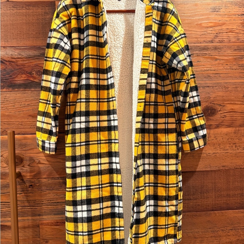 Fashion Nova Yellow and Black Plaid Utility Hooded Fleece Jacket/Shacket - Picture 3 of 9